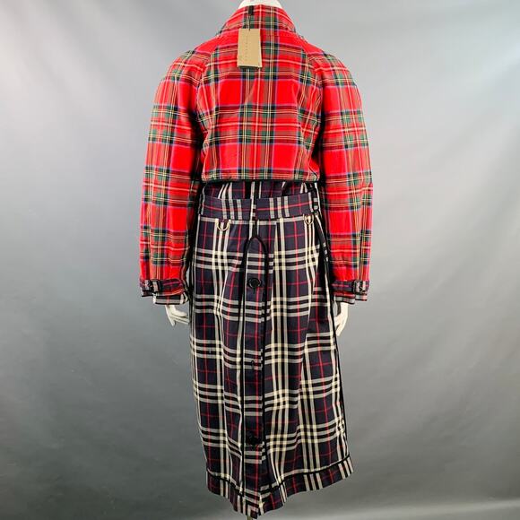BURBERRY Size L Multi Color Cotton Plaid Belted Trench Coat - Picture 4 of 10
